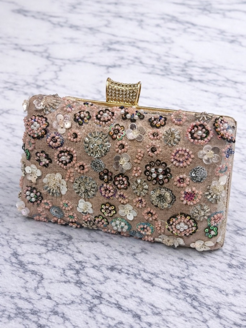 Embellished Pink Floral Evening Clutch